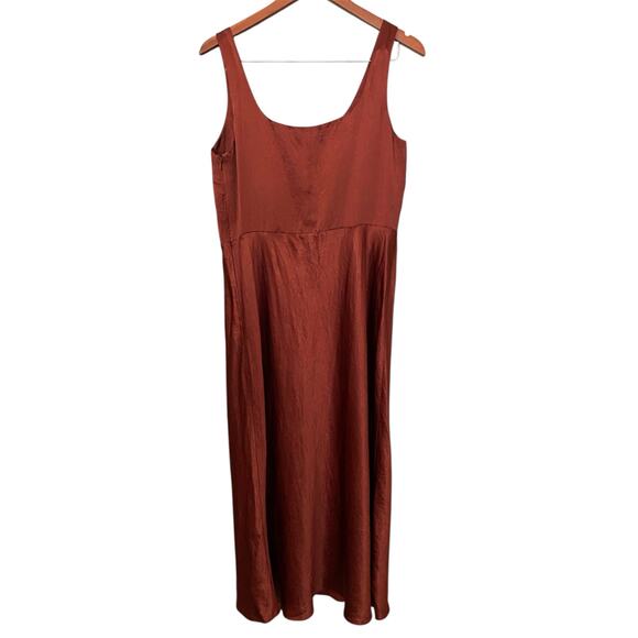 Vince Fitted Satin Midi Slip Dress US 10 Rust Burnt Orange Formal Party Glam - Picture 5 of 15
